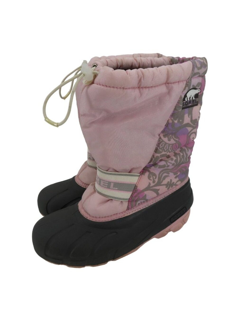 Sorel Womens 7 Cub NY1799-636 Pink Gray Floral Flower Felt Lined Winter Boots